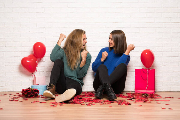 Couple in valentine day celebrating a victory