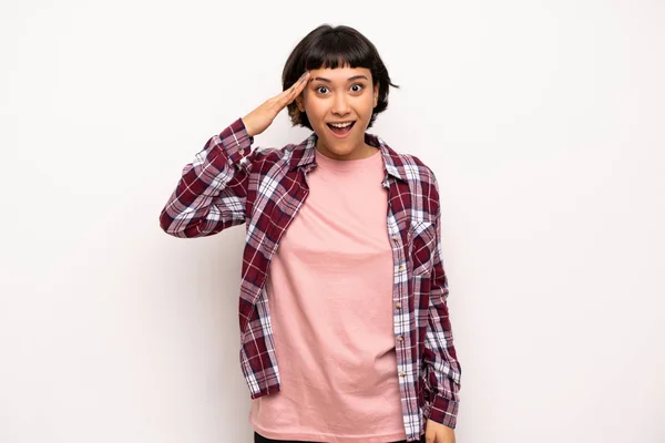 Young Woman Short Hair Has Just Realized Something Has Intending — Stock Photo, Image