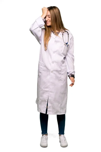 Full Body Young Doctor Woman Has Just Realized Something Has — Stock Photo, Image
