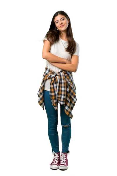 Full Length Shot Teenager Girl Shirt Tied Waist Keeping Arms — Stock Photo, Image