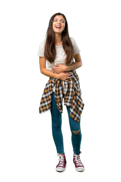 Una Toma Completa Una Adolescente Con Camisa Atada Cintura Sonriendo — Foto de Stock