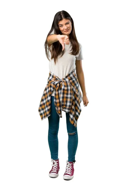 Eine Ganzkörperaufnahme Eines Teenagermädchens Mit Der Taille Gebundenem Hemd Das — Stockfoto