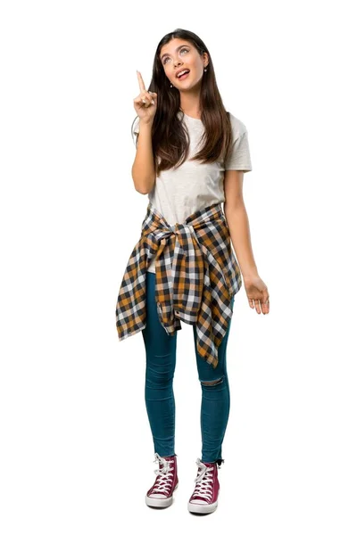 Full Length Shot Teenager Girl Shirt Tied Waist Intending Realizes — Stock Photo, Image