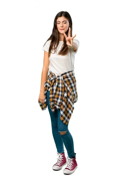 Full Length Shot Teenager Girl Shirt Tied Waist Happy Counting — Stock Photo, Image