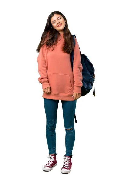 Uma Foto Completa Uma Adolescente Com Camisola Mochila Felizes Sorridentes — Fotografia de Stock