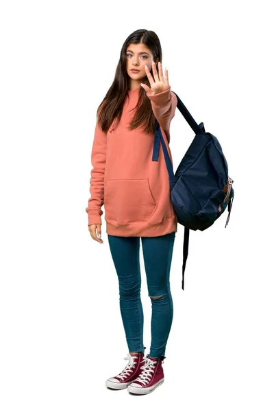 Plan Complet Une Adolescente Avec Sweat Shirt Sac Dos Faisant — Photo