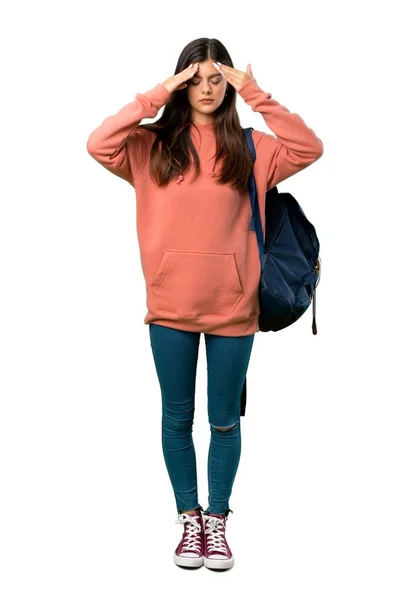 Uma Foto Completa Uma Adolescente Com Camisola Mochila Infeliz Frustrada — Fotografia de Stock