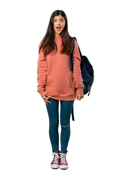 Eine Ganzkörperaufnahme Eines Teenagers Mit Sweatshirt Und Rucksack Mit Überraschung — Stockfoto