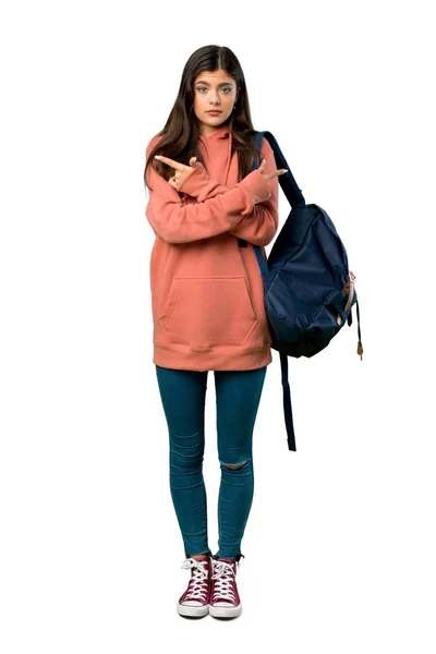 Eine Ganzkörperaufnahme Eines Teenagermädchens Mit Sweatshirt Und Rucksack Das Auf — Stockfoto