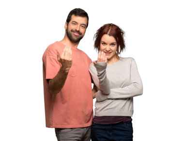 Sevgililer günü el ile izole gelmeye davet içinde çift arka plan beyaz