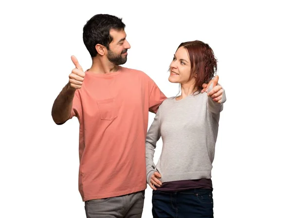 Couple Valentine Day Giving Thumbs Gesture Isolated White Background — Stock Photo, Image