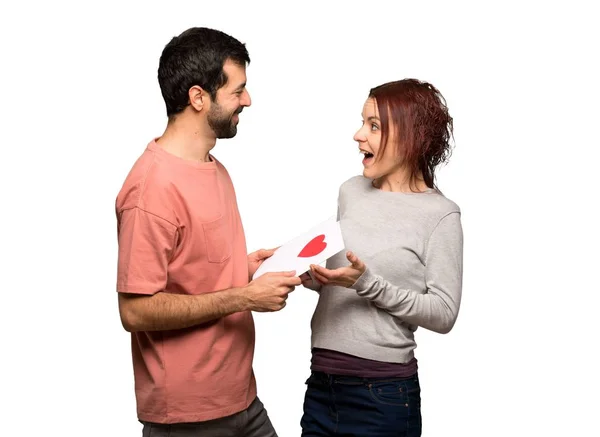 バレンタインデー カード分離の白い背景の上にバレンタインの日のカップル — ストック写真