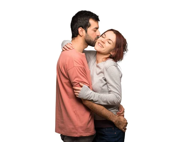 Couple Valentine Day Kissing Isolated White Background — Stock Photo, Image