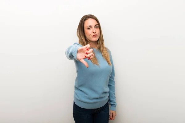 Blonde Woman Isolated White Background Showing Thumb Sign Negative Expression — Stock Photo, Image