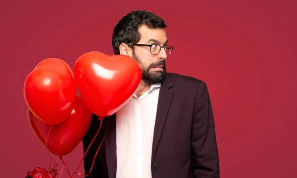 Man Dag Van Valentijnskaart Een Beetje Zenuwachtig Bang Drukken Tanden — Stockfoto