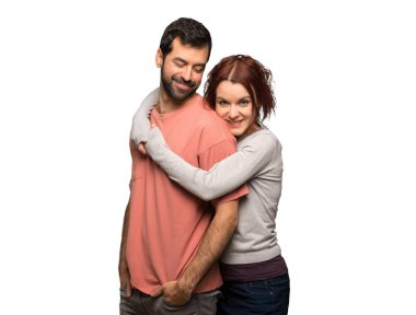 Sevgililer günü izole beyaz zemin üzerine sarılma içinde çift