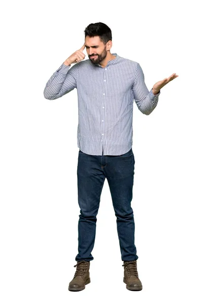 Tiro Completo Homem Elegante Com Camisa Fazendo Gesto Loucura Colocando — Fotografia de Stock