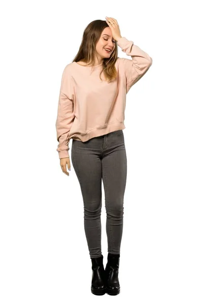 Uma Foto Completa Uma Adolescente Com Suéter Rosa Percebeu Algo — Fotografia de Stock