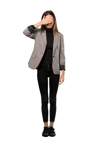 Full Length Shot Business Woman Covering Eyes Hands Want See — Stock Photo, Image