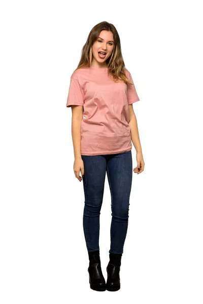 Een Full Length Shot Van Een Tiener Meisje Met Roze — Stockfoto