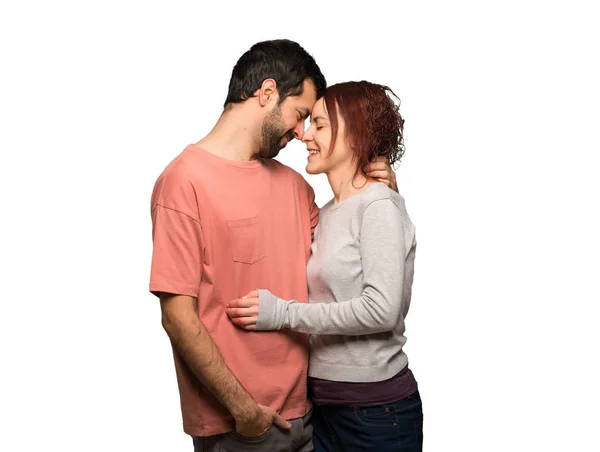 Paar Valentinstag Mit Glücklichem Gesichtsausdruck Auf Isoliertem Weißem Hintergrund — Stockfoto