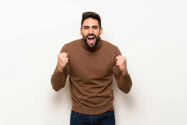 Handsome Man White Wall Frustrated Bad Situation — Stock Photo, Image