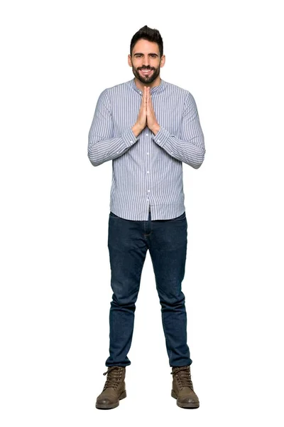 Full Length Schot Van Elegante Man Met Shirt Houdt Palm — Stockfoto