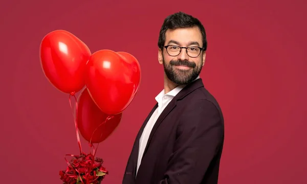 Ember Valentin Nap Boldog Kifejezés Alatt Piros Háttér — Stock Fotó