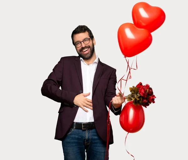 Hombre San Valentín Señalando Con Dedo Alguien Riendo Mucho Sobre —  Fotos de Stock