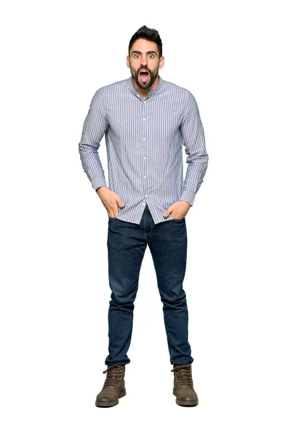 Full Length Shot Elegant Man Shirt Surprise Shocked Facial Expression — Stock Photo, Image