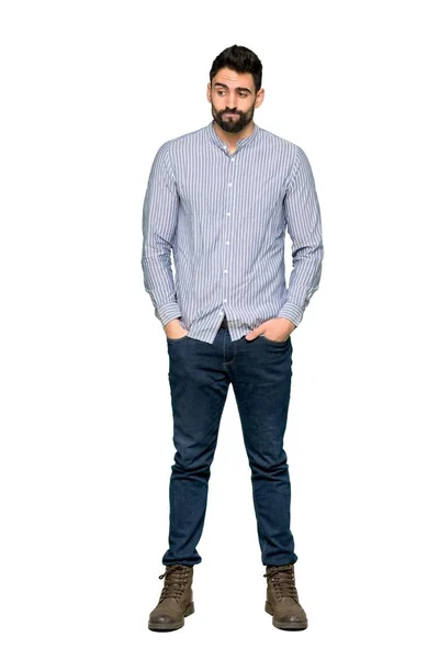 Full Length Shot Elegant Man Shirt Confuse Face Expression While — Stock Photo, Image