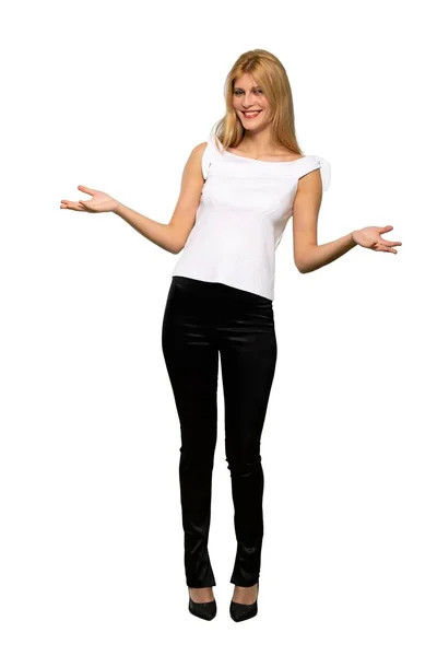 Young Blonde Woman Smiling Isolated White Background — Stock Photo, Image