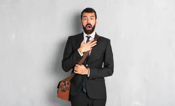 Businessman Beard Surprised Shocked While Looking Right — Stock Photo, Image