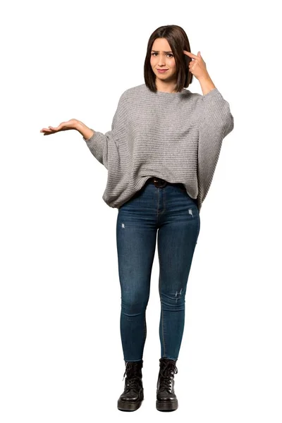 Full Length Shot Young Woman Making Gesture Madness Putting Finger — Stock Photo, Image