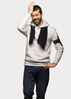 Spor adam bir şeyin farkına vardım ve izole gri arka plan üzerinde çözüm isteyen vardır