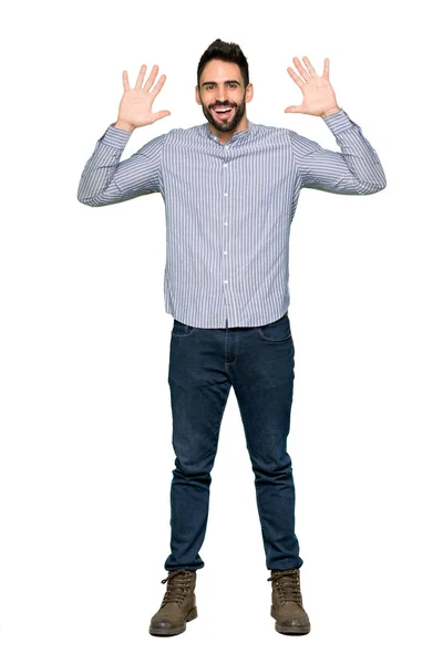 Tiro Completo Homem Elegante Com Camisa Com Surpresa Expressão Facial — Fotografia de Stock