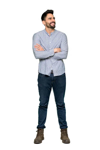 Tiro Completo Homem Elegante Com Camisa Mantendo Braços Cruzados Enquanto — Fotografia de Stock