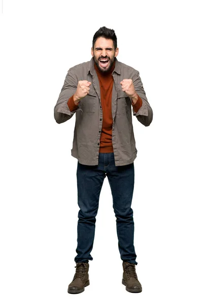 Full Length Shot Handsome Man Beard Frustrated Bad Situation Isolated — Stock Photo, Image