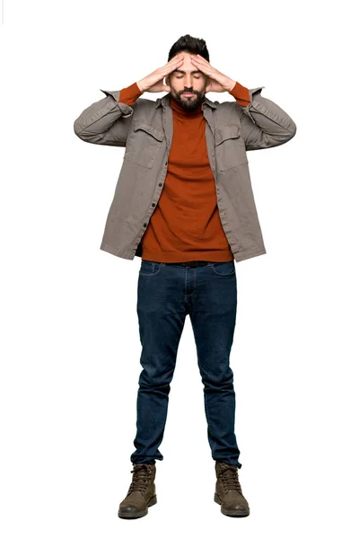 Full Length Shot Handsome Man Beard Unhappy Frustrated Something Isolated — Stock Photo, Image