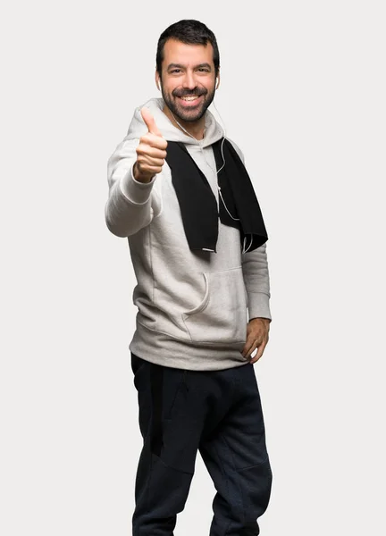 Hombre Del Deporte Dando Gesto Pulgar Hacia Arriba Porque Algo — Foto de Stock