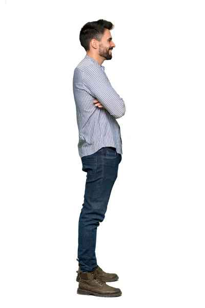 Celovečerní Snímek Elegantní Muže Košilí Boční Poloze Izolované Bílém Pozadí — Stock fotografie