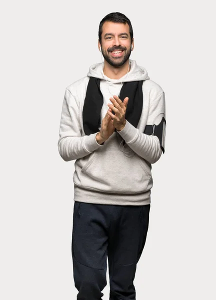 Hombre Del Deporte Aplaudiendo Después Presentación Una Conferencia Sobre Fondo — Foto de Stock