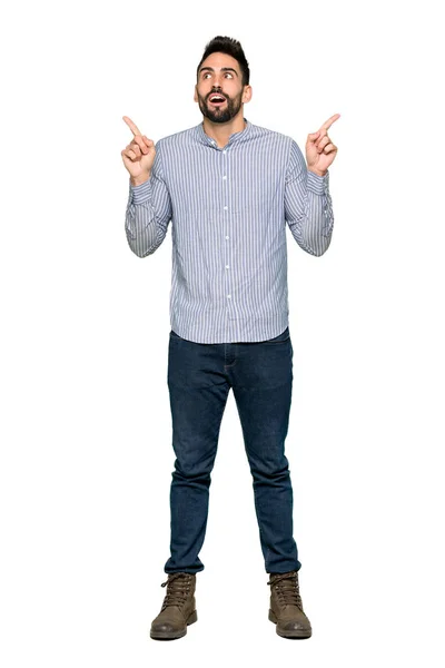 Full Length Shot Elegant Man Shirt Pointing Index Finger Great — Stock Photo, Image