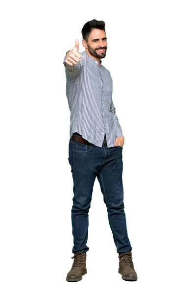 Tiro Completo Homem Elegante Com Camisa Dando Gesto Polegar Para — Fotografia de Stock