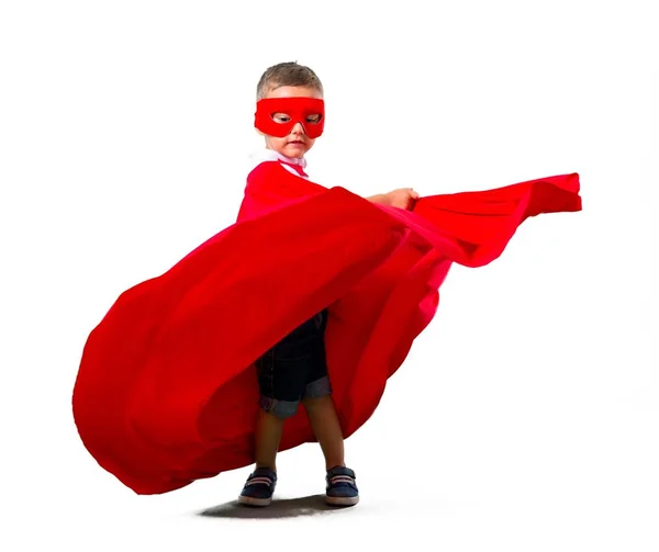 Małe Dziecko Ubrane Jak Superbohater Białym Tle — Zdjęcie stockowe