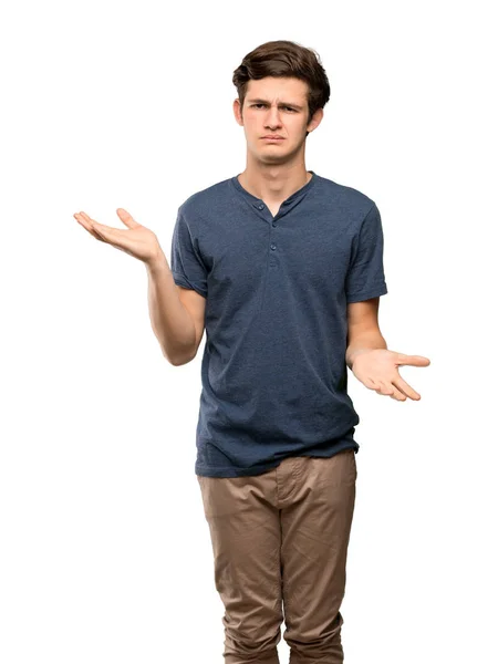 Teenager Man Unhappy Because Understand Something Isolated White Background — Stock Photo, Image