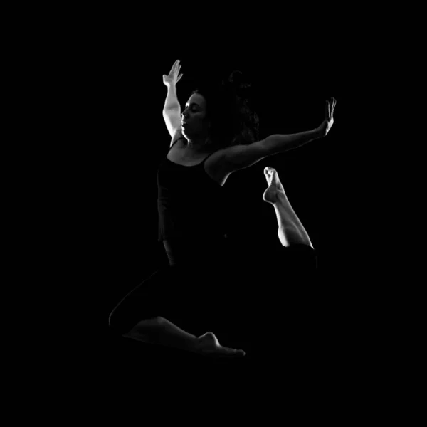 Girl Ballet Dancer Black Background — Stock Photo, Image