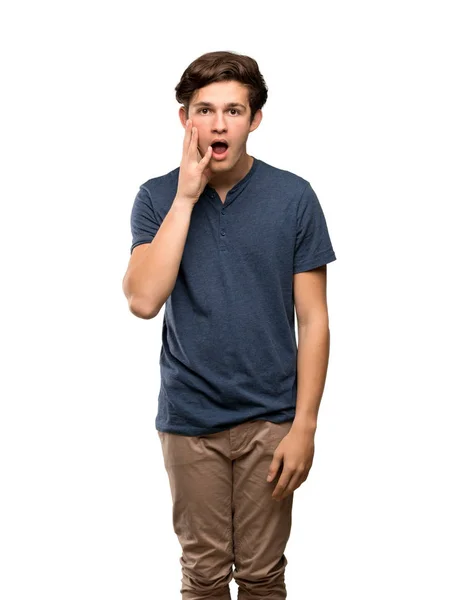 Adolescente Homem Com Surpresa Chocado Expressão Facial Sobre Fundo Branco — Fotografia de Stock