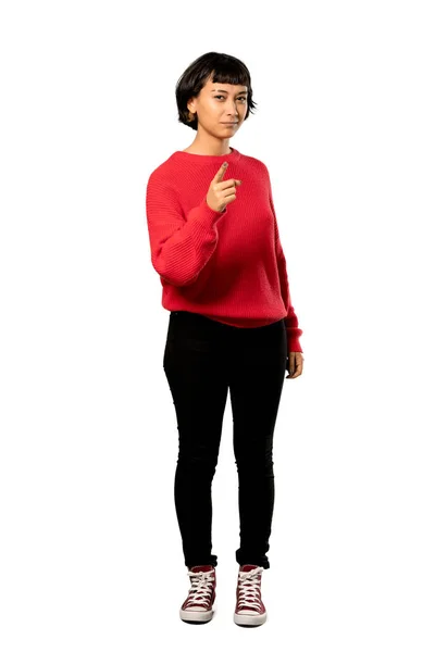 Full Length Shot Una Ragazza Capelli Corti Con Maglione Rosso — Foto Stock