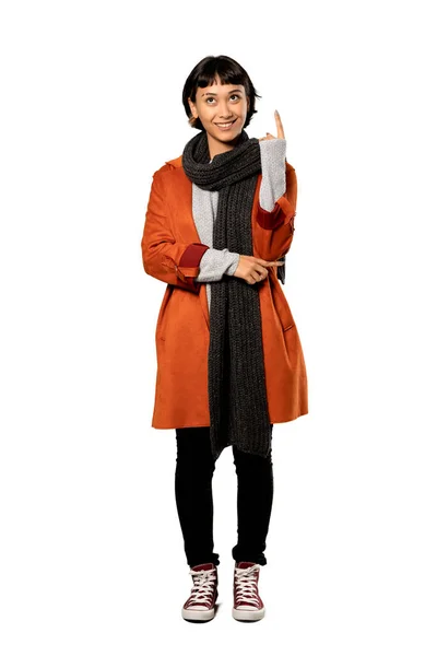 Full Length Shot Una Donna Capelli Corti Con Cappotto Che — Foto Stock